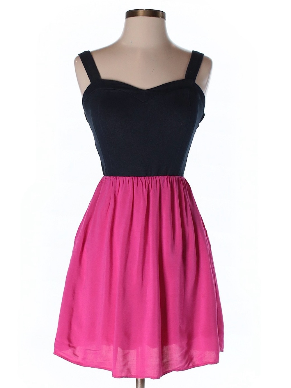 Women Black and Hot Pink Fit-and-Flare Dress